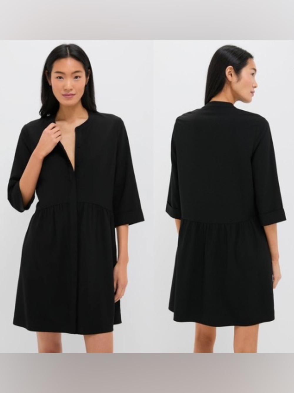 Tuckernuck Royal Shirt Dress Black Stretch Crepe Mandarin Collar Mini S